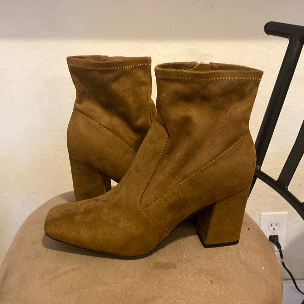 Brown, heel ankle boots